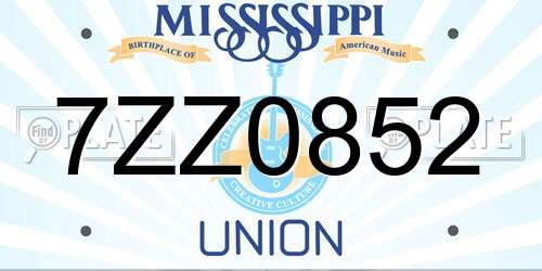 7ZZ0852 Mississippi License Plate