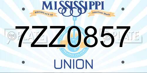 7ZZ0857 Mississippi License Plate