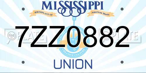 7ZZ0882 Mississippi License Plate