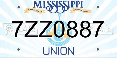 7ZZ0887 Mississippi License Plate