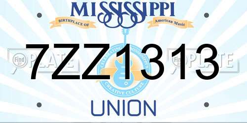 7ZZ1313 Mississippi License Plate