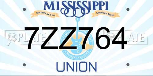 7ZZ764 Mississippi License Plate