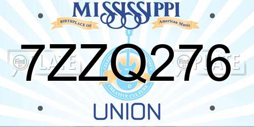 7ZZQ276 Mississippi License Plate