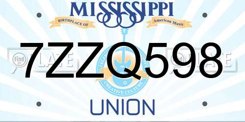 7ZZQ598 Mississippi License Plate