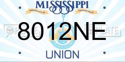 8012NE Mississippi License Plate