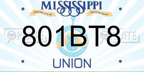 801BT8 Mississippi License Plate