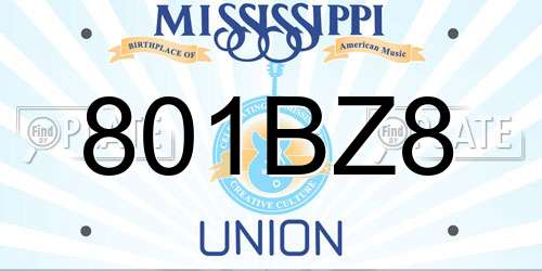 801BZ8 Mississippi License Plate