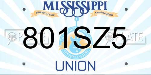 801SZ5 Mississippi License Plate