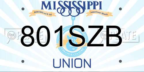 801SZB Mississippi License Plate