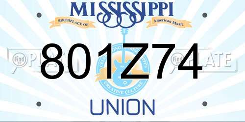 801Z74 Mississippi License Plate