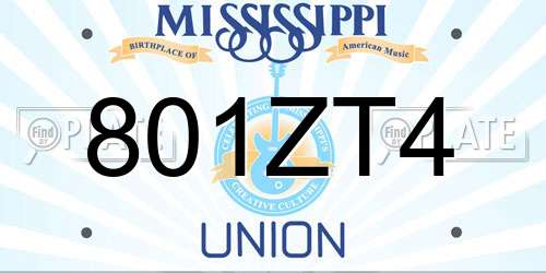 801ZT4 Mississippi License Plate