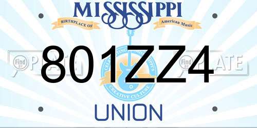 801ZZ4 Mississippi License Plate