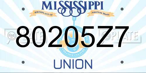 80205Z7 Mississippi License Plate