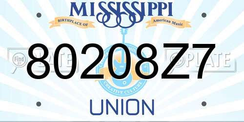 80208Z7 Mississippi License Plate