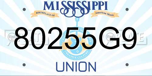 80255G9 Mississippi License Plate