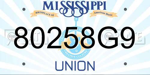 80258G9 Mississippi License Plate