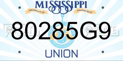 80285G9 Mississippi License Plate