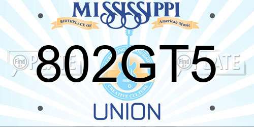 802GT5 Mississippi License Plate