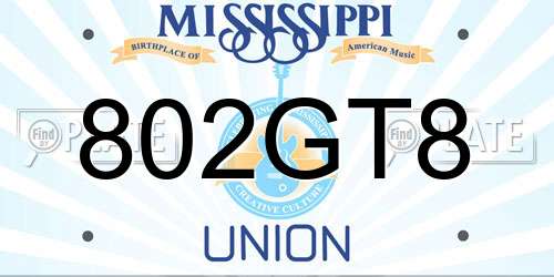 802GT8 Mississippi License Plate