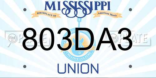 803DA3 Mississippi License Plate