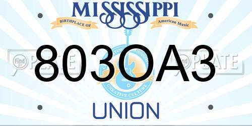 803OA3 Mississippi License Plate