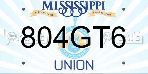 804GT6 Mississippi License Plate