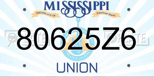 80625Z6 Mississippi License Plate