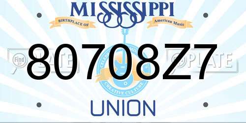 80708Z7 Mississippi License Plate