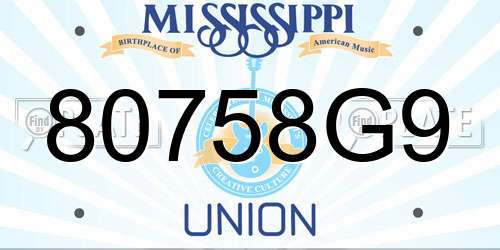 80758G9 Mississippi License Plate