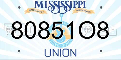 80851O8 Mississippi License Plate