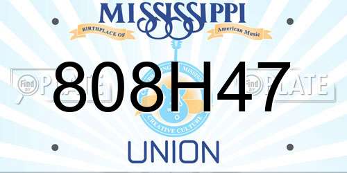 808H47 Mississippi License Plate