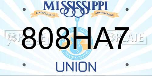 808HA7 Mississippi License Plate
