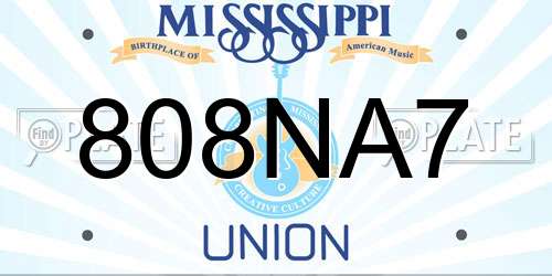 808NA7 Mississippi License Plate