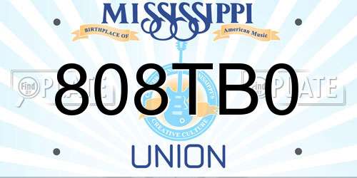 808TB0 Mississippi License Plate