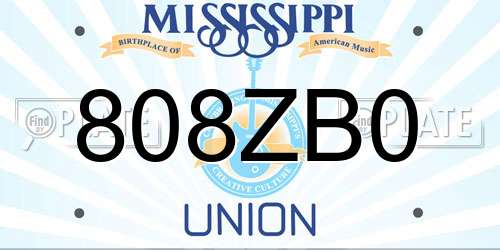 808ZB0 Mississippi License Plate