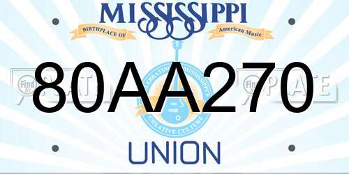80AA270 Mississippi License Plate