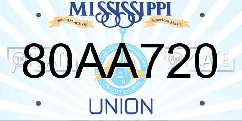 80AA720 Mississippi License Plate
