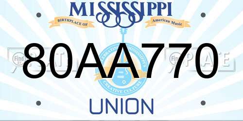 80AA770 Mississippi License Plate