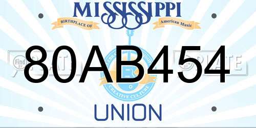 80AB454 Mississippi License Plate