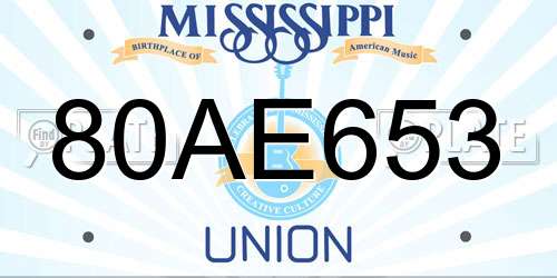 80AE653 Mississippi License Plate