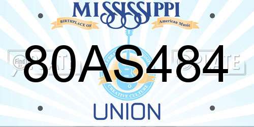 80AS484 Mississippi License Plate