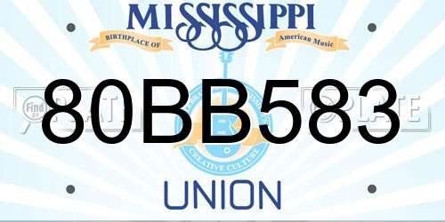 80BB583 Mississippi License Plate