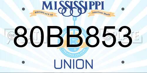 80BB853 Mississippi License Plate