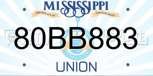 80BB883 Mississippi License Plate