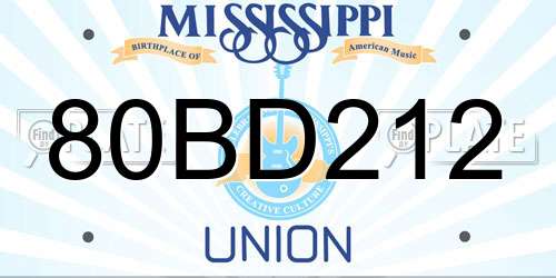 80BD212 Mississippi License Plate