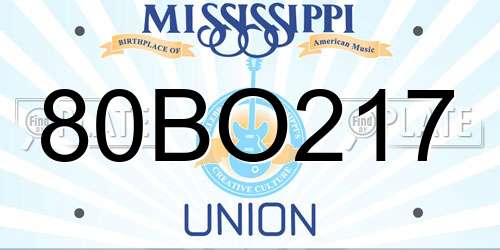 80BO217 Mississippi License Plate