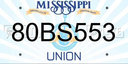 80BS553 Mississippi License Plate
