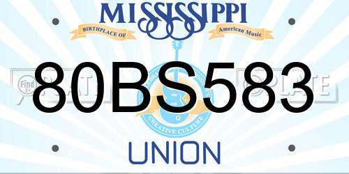 80BS583 Mississippi License Plate