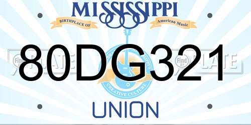 80DG321 Mississippi License Plate