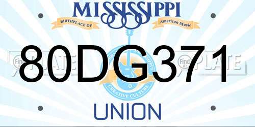 80DG371 Mississippi License Plate